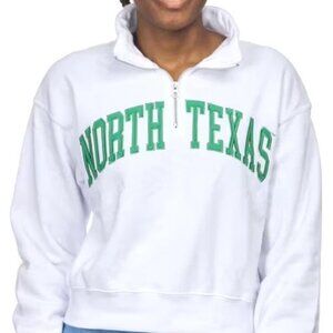 ZooZatz North Texas Mean Green Women's White Cropped Sport Fleece Qtr Zip SZ LG